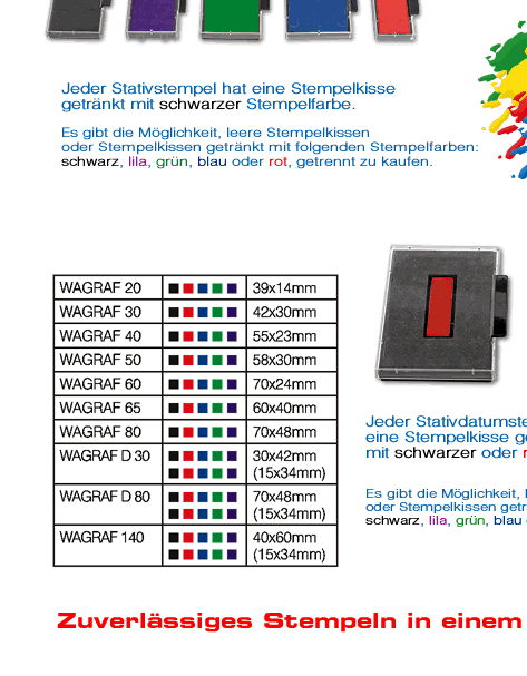 Jeder Stativdatumstempel hat eine Stempelkisse getrnkt mit schwarzer oder roter Stempelfarbe